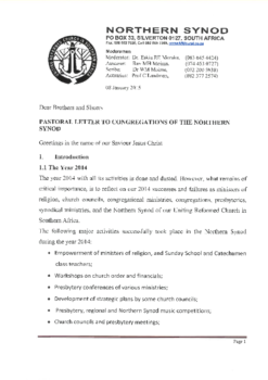 Pastoral Letter to Congregations 2015 Jan Norhern Synod